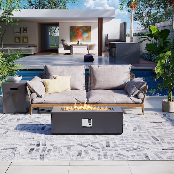 UPHA 42 in. Rectangular Iron Outdoor Dark Gray Fire Pit Table with Propane Tank Holder