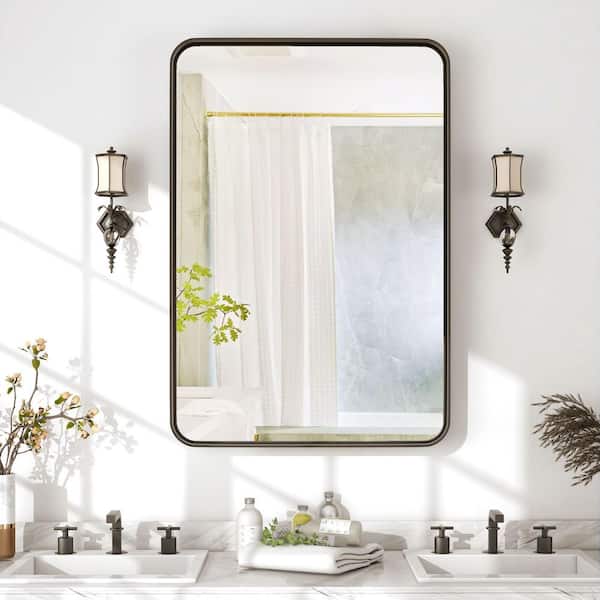 Dovelina 42 in. W x 32 in. H Rectangle Metal Framed Modern Black Mirror