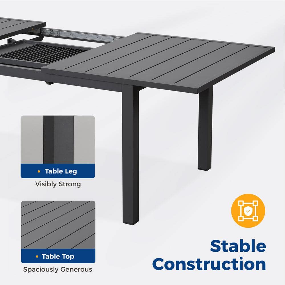 Grey Aluminum Extendable Outdoor Dining Table for 8