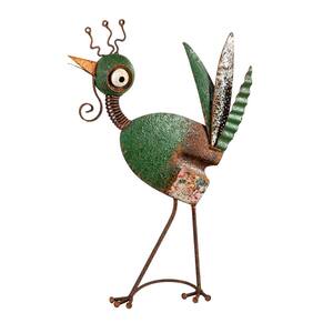 19 in. Rustic Metal Chicken with Spring Neck Statuary