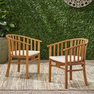 Alondra Teak Brown Wood Outdoor Patio Dining Chairs with Cream Cushions (2-Pack)