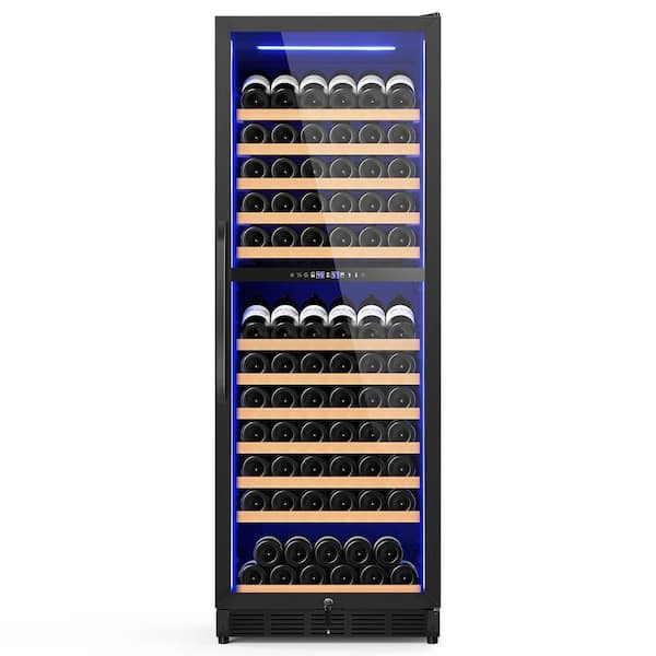 23.54 in. Dual Zone Cellar Cooling 154-Bottles Wine Cooler Fridge with Removable Shelves and Safety Lock,Stainless Steel