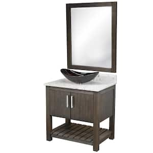 Ocean Breeze 31 in. W x 22 in. D x 31 in. H One Bronze Sink BN Bath Vanity in Cafe with Cafe Mocha Quartz Top and Mirror