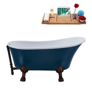 55 in. Acrylic Clawfoot Non-Whirlpool Bathtub in Matte Light Blue, Matte Oil Rubbed Bronze Clawfeet,Matte Black Drain