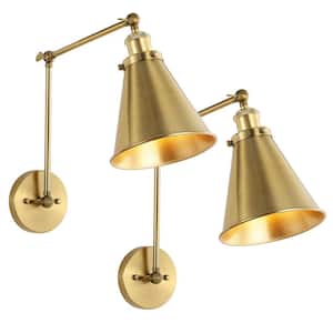 Swing Arm Adjustable Wall Lamps Set of 2 Brass Hardwired Light Fixture Up Down Metal Shade