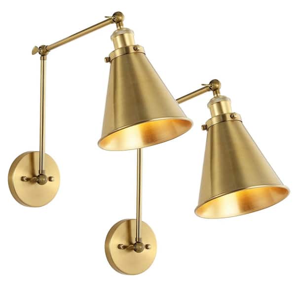 WINGBO Swing Arm Adjustable Wall Lamps Set of 2 Brass Hardwired Light Fixture Up Down Metal Shade