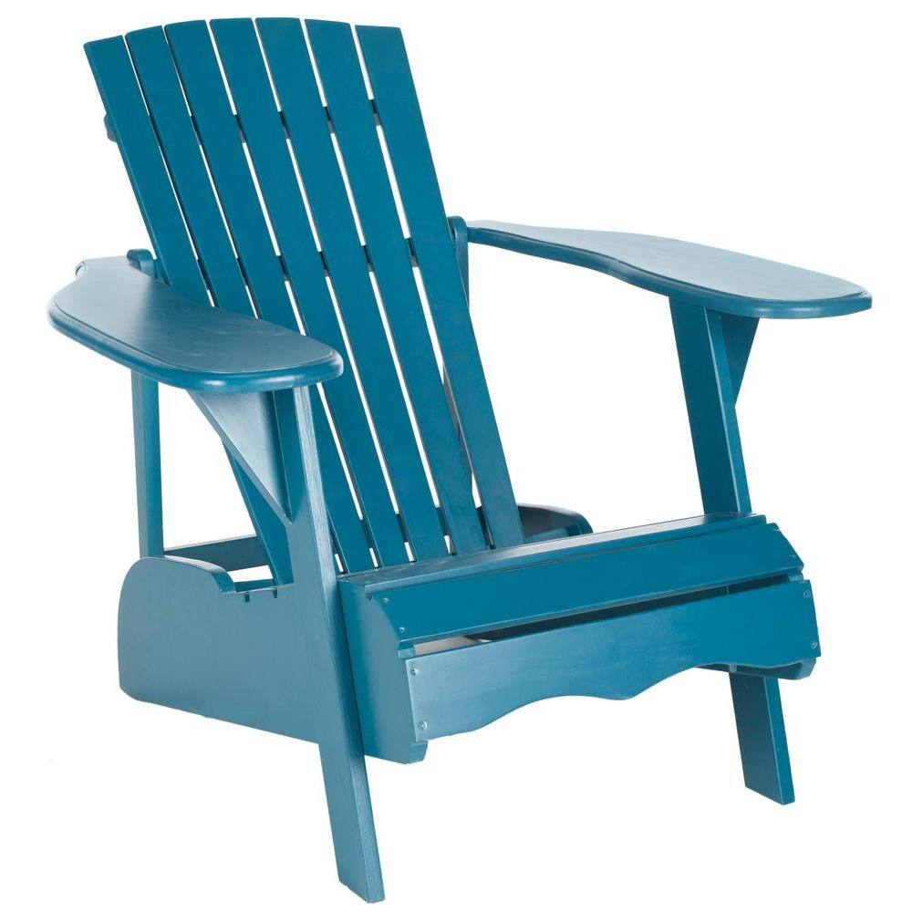 Transitional Teal Acacia Wood Arm Chair with Wide Rest