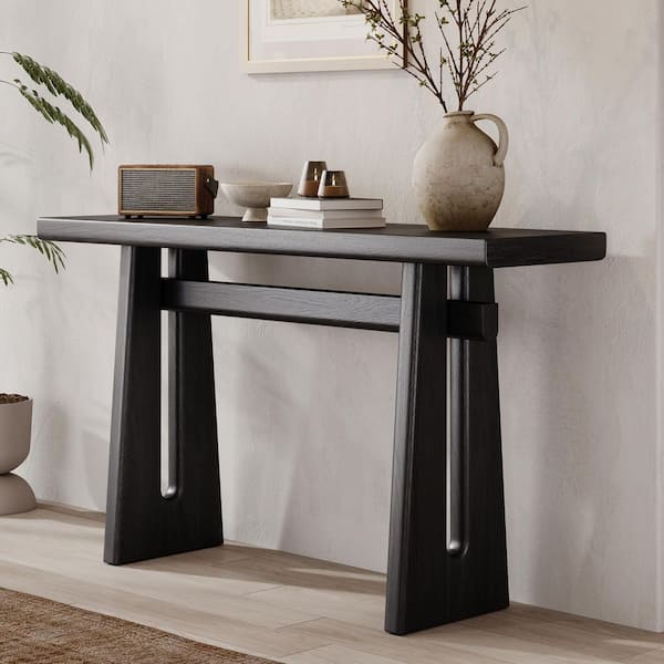 June 59.2 in. Black Rectangle MDF Wood Console Table for Living Room, Entryway, Hallway