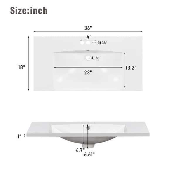 35.8 in. W x 17.9 in. D x 34.5 in. H Freestanding Bath Vanity in Gray with White Cultured Marble Top