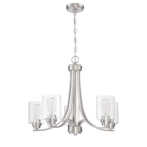 Bolden 5-Light Brushed Nickel Finish with Seeded Glass Transitional Chandelier for Kitchen/Dining/Foyer No Bulb Included