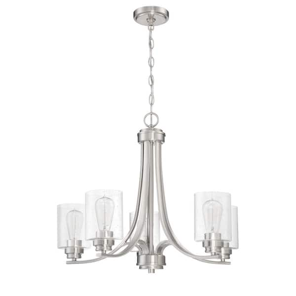 CRAFTMADE Bolden 5-Light Brushed Nickel Finish with Seeded Glass ...