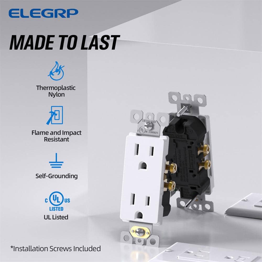 White Thermoplastic Tamper Resistant Duplex Outlet with Wall Plate
