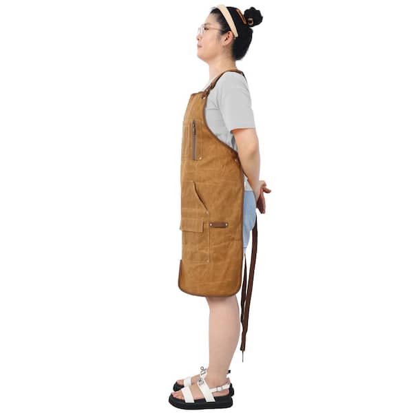 Huluwat Brown Long Heavy-Duty Adjustable Waxed Canvas Apron, Water