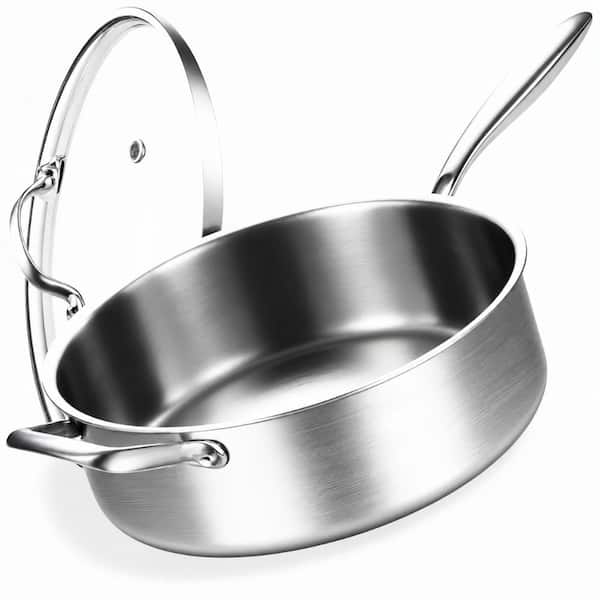 7 qt. 12 in. Tri-Ply Stainless Steel Saute Pan with Lid, Detachable Handle, Oven Safe 500F, Induction