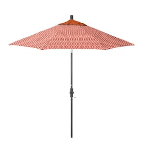 9 ft. Grey Aluminum Market Patio Umbrella with Fiberglass Ribs Crank and Collar Tilt in Marquee Peach Pacifica Premium