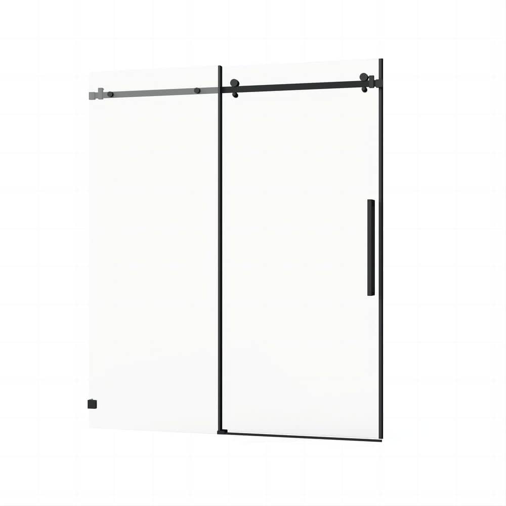 60 in. W x 72 in. H Sliding Frameless Shower Door in Matte Black with 1/4 in. (6mm) Tempered Clear Glass, Easy-Clean price history on PriceWatchPro