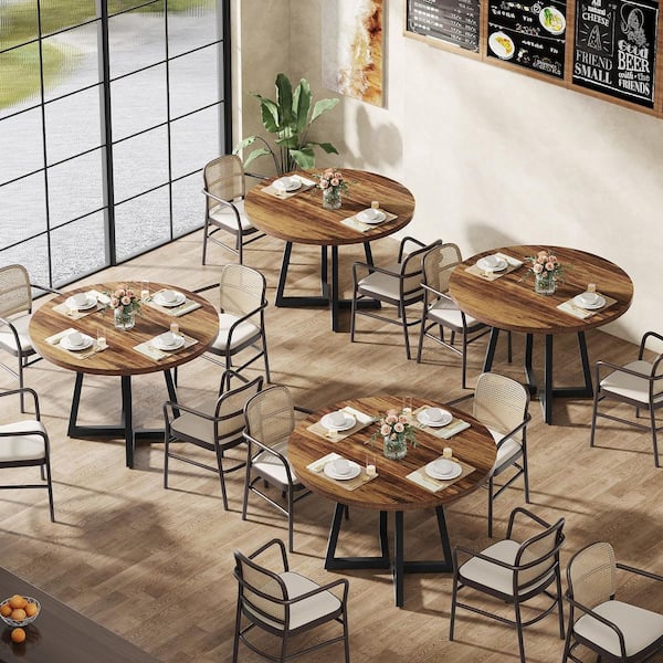 BYBLIGHT Moronia Rustic Brown Wood 31.5 in. Trestle Round Dining Table Seats 4