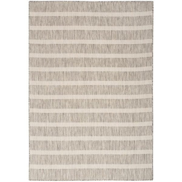 Nourison Positano Grey Ivory 6 ft. x 9 ft. Stripes Contemporary Indoor/Outdoor Area Rug