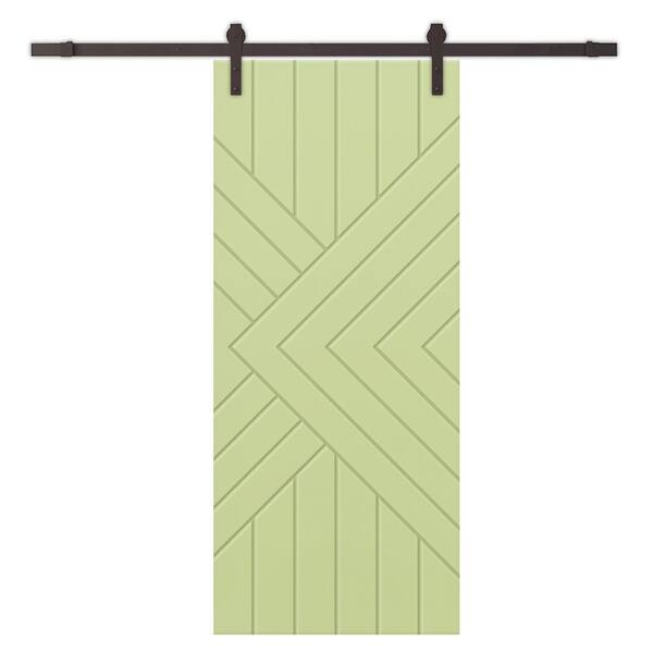CALHOME 24 in. x 80 in. Sage Green Painted Composite MDF Paneled Interior Sliding Barn Door with Hardware Kit