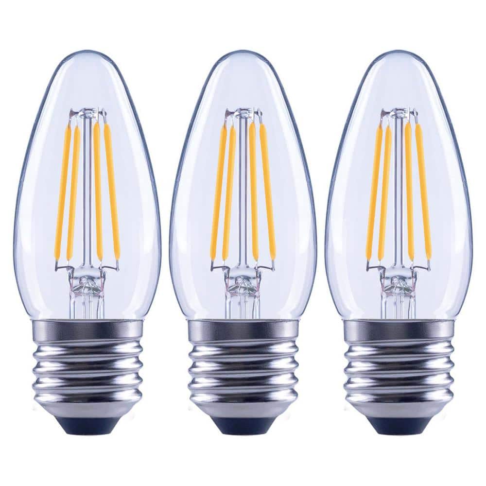 EcoSmart 60-Watt Equivalent B11 Blunt Tip Dimmable Candle Medium Base Clear Glass LED Vintage Edison Light Bulb Daylight (3-Pack) -  FG-04191
