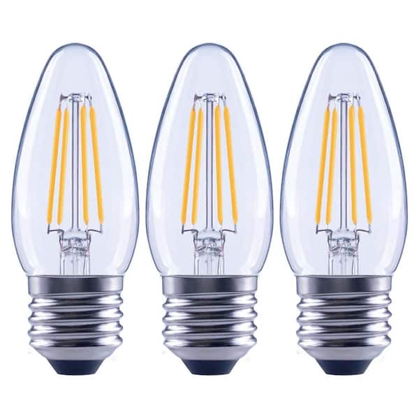 EcoSmart 60- -Watt Equivalent B11 Dimmable Blunt Tip Candle Clear Glass Edison Filament LED Light Bulb Soft White (3-Pack)