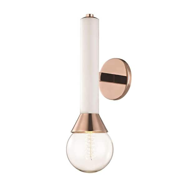 white and copper wall light