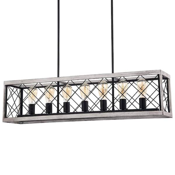 Warehouse of Tiffany Twinkle 40 in. 7-Light Indoor Matte Black and Faux Wood Grain Finish Chandelier with Light Kit