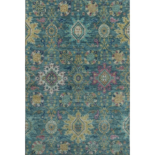Mayfield Premium Machine Washable Abstract AMF2151 Teal 8 ft. x 10 ft. Area Rug