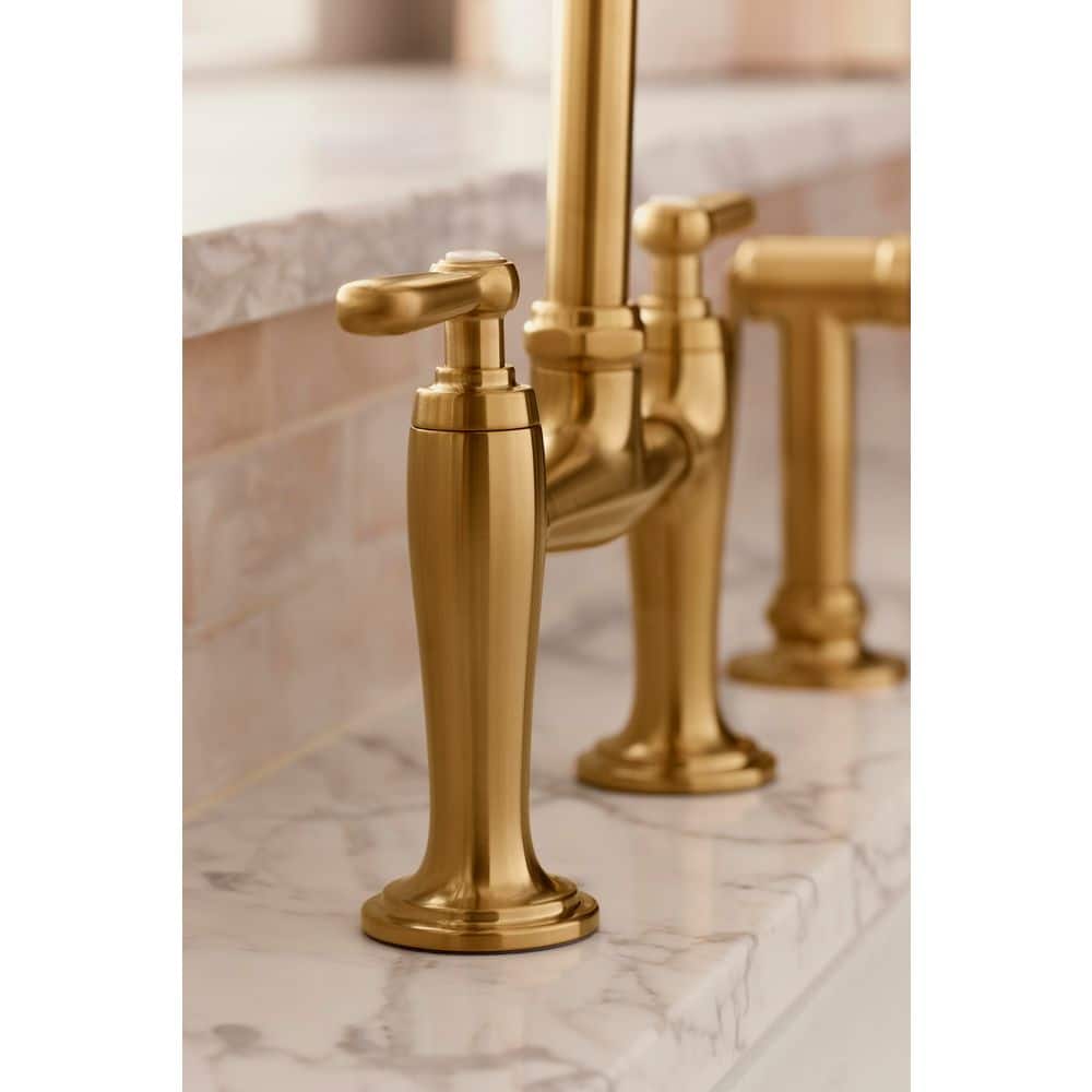 Edalyn Polished Chrome Two-Hole Bridge Kitchen Faucet with Side Sprayer