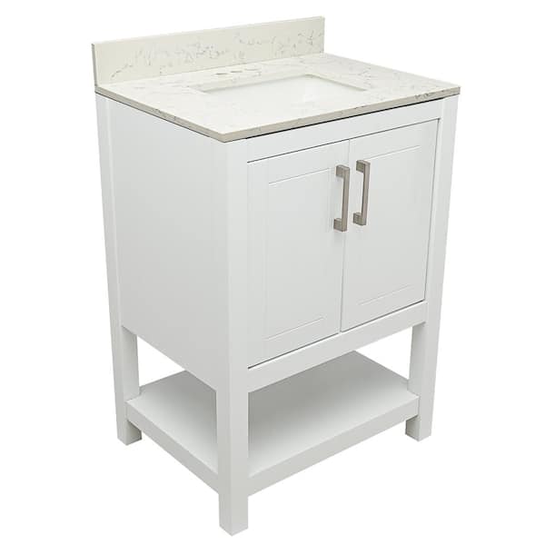 Amluxx Tufino 25 in. W x 19 in. D Bath Vanity in. White with Quartz Stone Vanity Top in Lyra White with White Basin