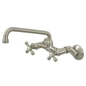 Traditional 2-Handle Wall-Mount Standard Kitchen Faucet in Brushed Nickel