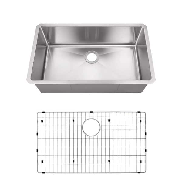 32 in. Handmade Undermount Single Bowl 16-Gauge Small Radius Stainless Steel Kitchen Sink with Accessories