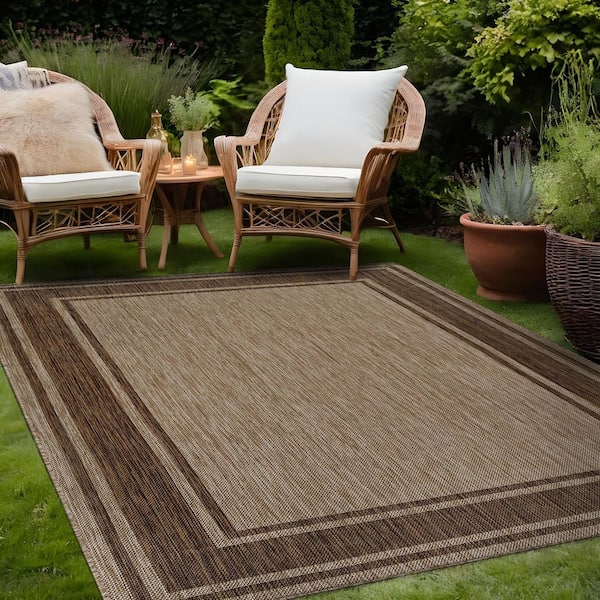 Essence Jute Bordered Easy to Clean Indoor Outdoor 8 ft. x 10 ft. Area Rug