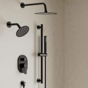 3-Spray Wall Mounted 10 and 6 in. Dual Shower Head and Handheld Shower Head in Matte Black(Valve Included)