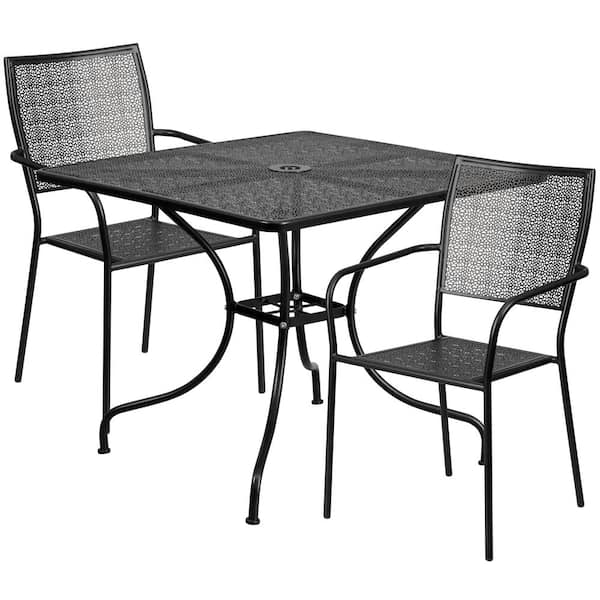 Black 3-Piece Metal Square Outdoor Bistro Set