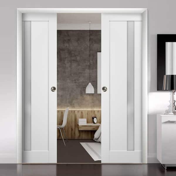 36 in. x 96 in. Single Panel White Finished Solid MDF Sliding Door with Double Pocket Hardware