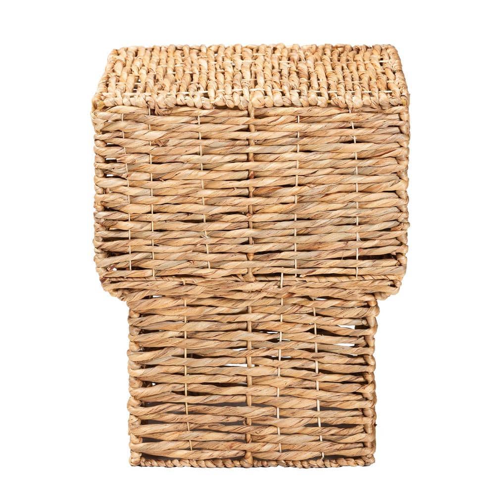 Raziel Natural Brown Seagrass Square Accent Table with Open Shelf