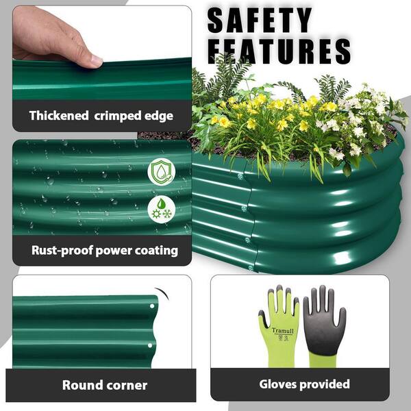 2-Pack 96 in. x 36 in. x 12 in. Green Oval Metal Raised Garden
