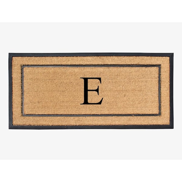 A1 Home Collections A1HC Heavy Duty Frame Molded Double Door Mat Black/Beige 24 in. x 48 in. Rubber and Coir Monogrammed E Door Mat
