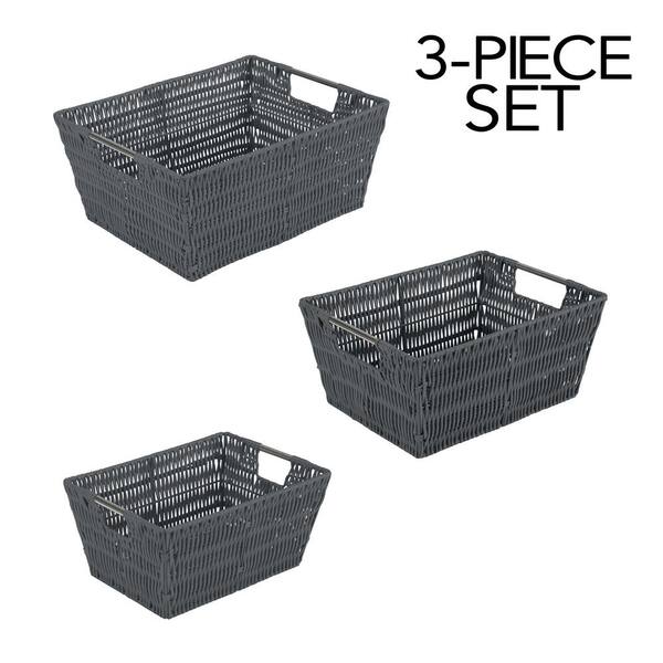 Plastic Rattan Storage Box Basket Organizer for Bathroom, Large, Gray Pack  of 6 