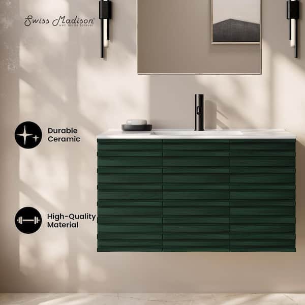 Cascade 36 in. Wall-Mounted Bath Vanity in Green Oak with White Ceramic Sink Top