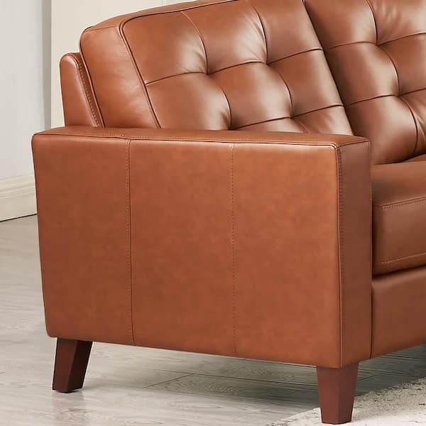 Hydeline Aiden 79.5 in. Square Arm Top Grain Leather Rectangle 3-Seater Sofa  in. Cinnamon Brown S903S3-U01-2362 - The Home Depot