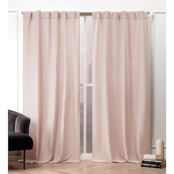 NICOLE MILLER NEW YORK Textured Matelasse Blush Abstract Light Filtering Hidden Tab / Rod Pocket Curtain, 50 in. W x 108 in. L (Set of 2)