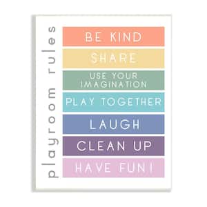 Bold List of Playroom Rules Kids Rainbow Stripes by Anna Quach Unframed Print Typography Wall Art 10 in. x 15 in.