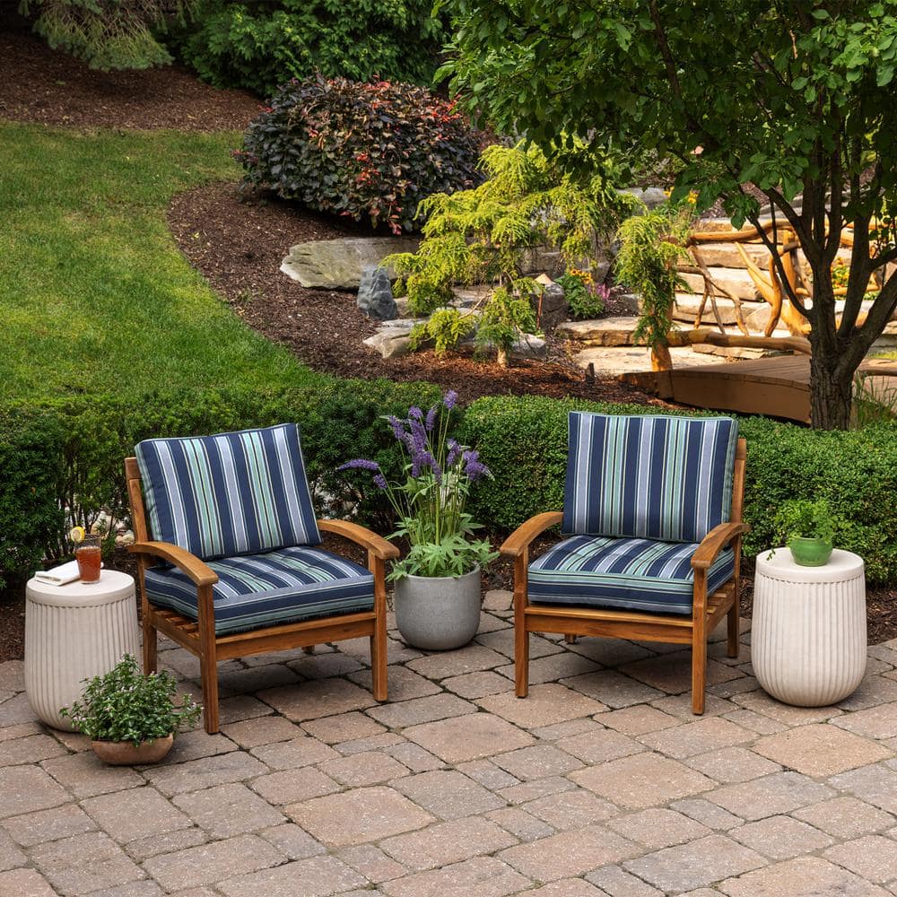 Sapphire Aurora Blue Stripe Outdoor Deep Seat Cushion Set