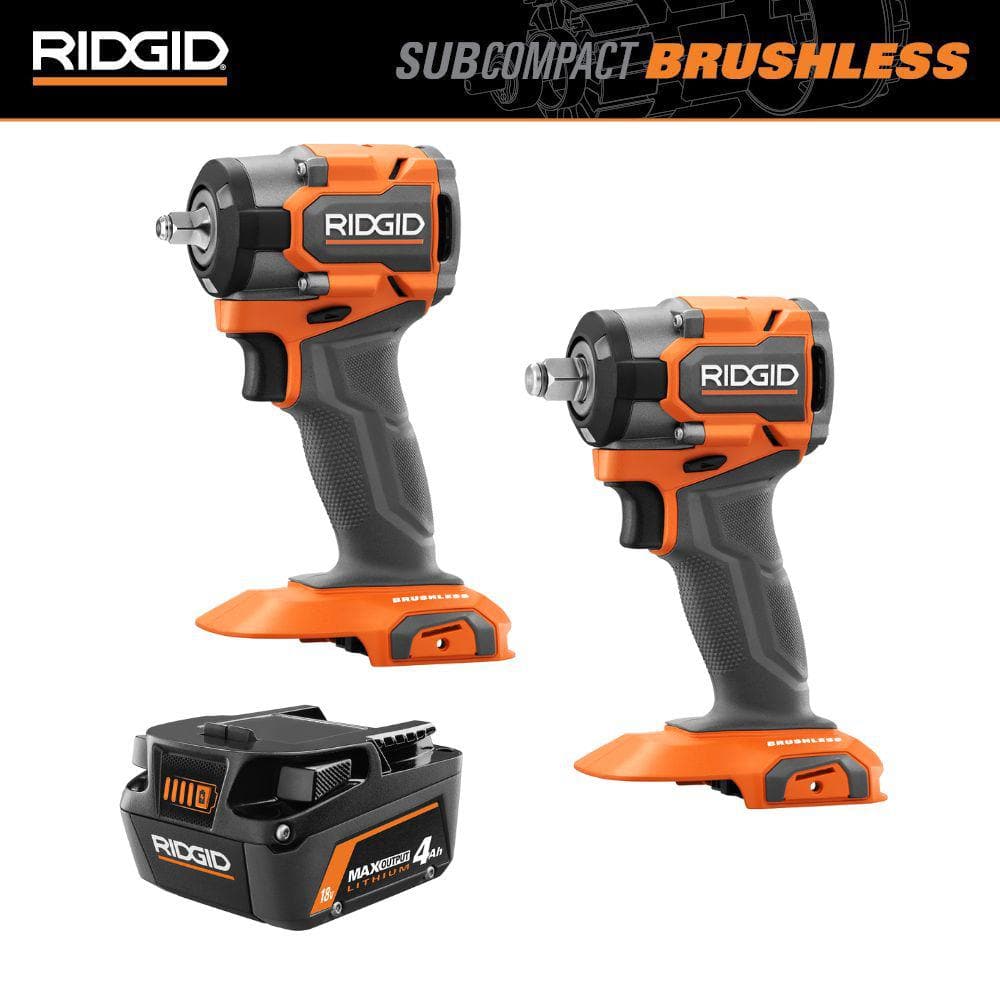 18V SubCompact Brushless 2-Tool Combo Kit with 3/8 in. Impact Wrench, 1/2 in. Impact Wrench, and 4.0 Ah Battery -  RIDGID, R872102SBR87004