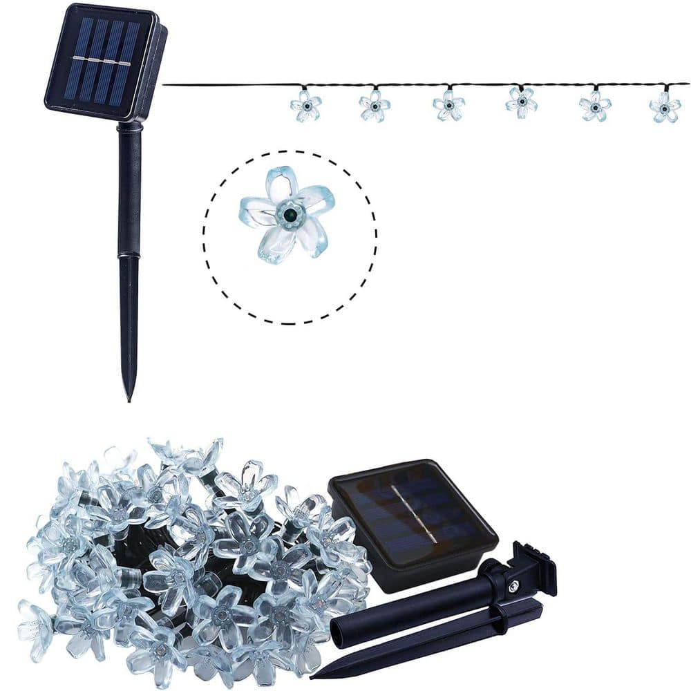 Purple Plastic Solar Outdoor Flower String Lights