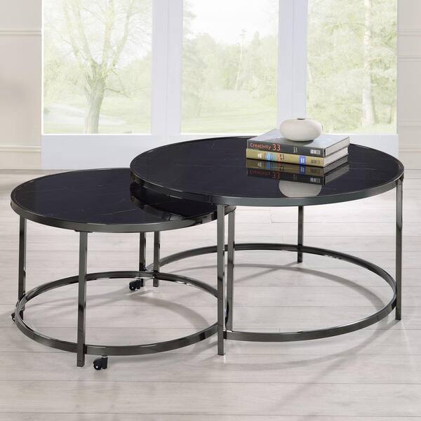 black glass and chrome nest of tables