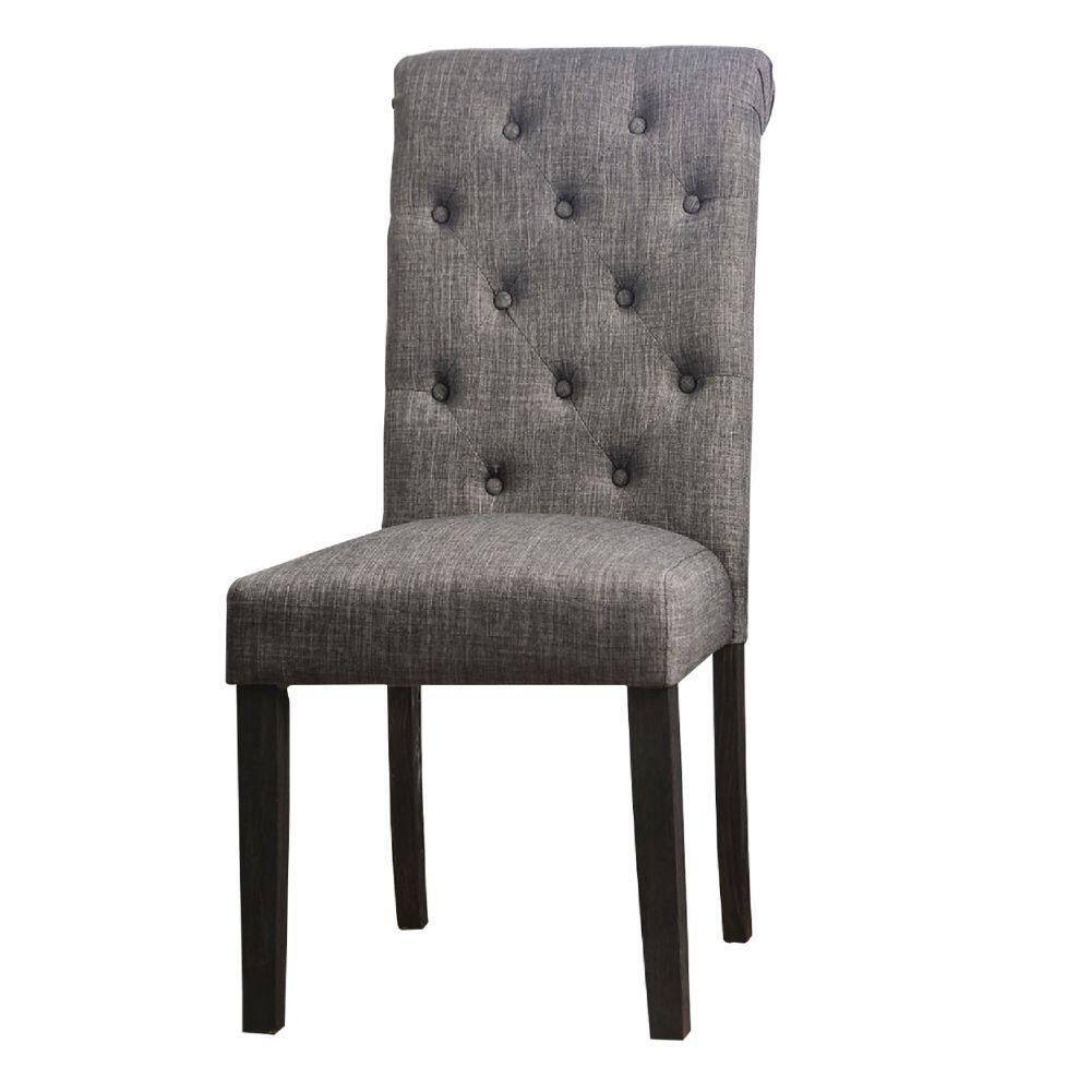 Elegant Gray Upholstered Dining Chair with Button-Tufted Back