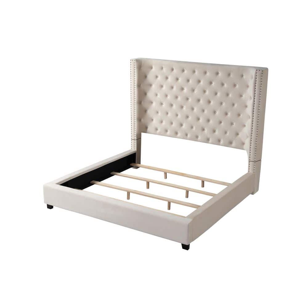 Regal Velvet Nailhead-Trim King Platform Bed with Upholstered Headboard